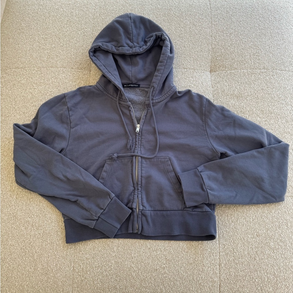 Brandy Melville Cropped Zip-Up Hoodie BUNDLE – Grey & Charcoal | Fleece Lined
